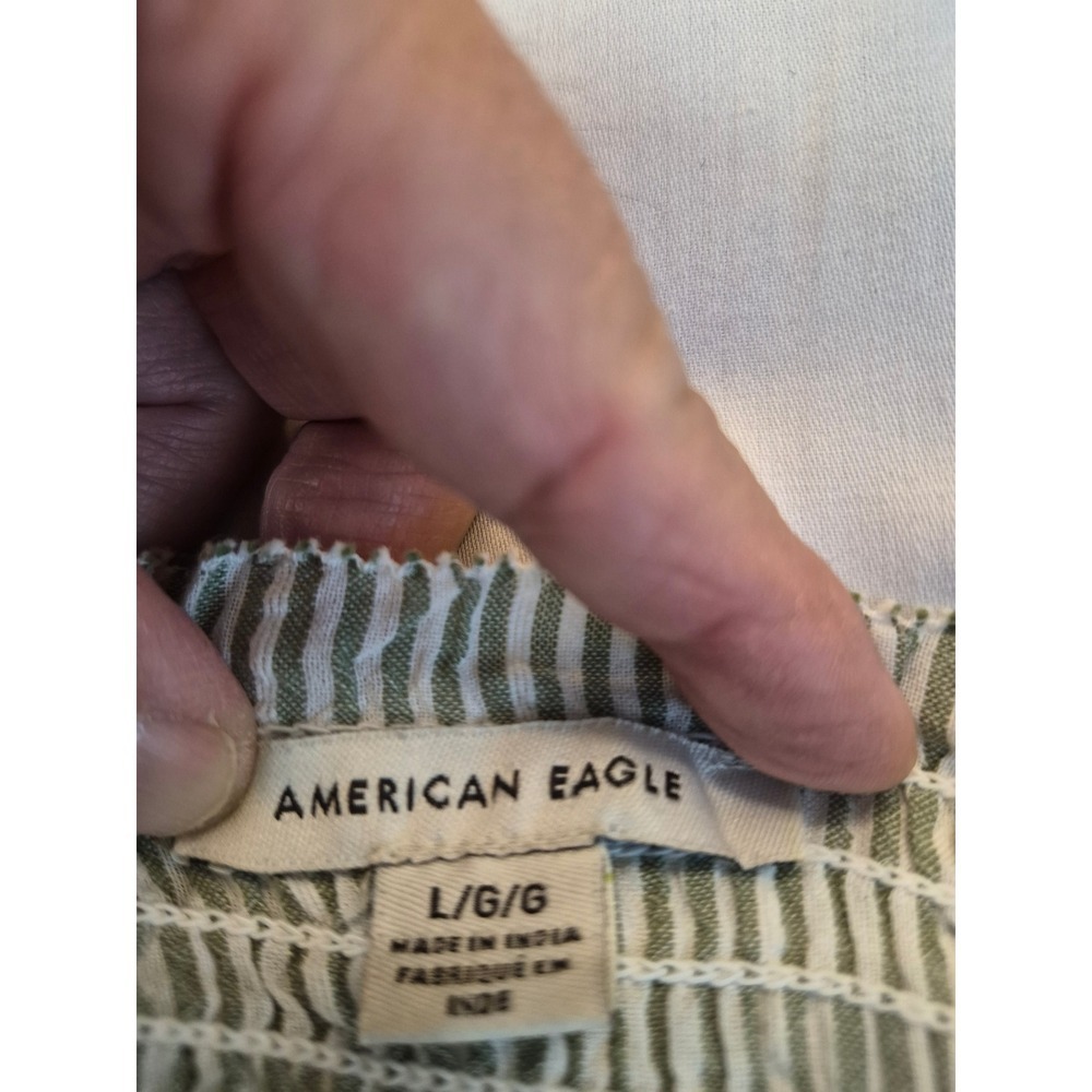 American Eagle Green Stripe Embroidered Cottagecore Puff Sleeve Mini Dress Large - Picture 8 of 10